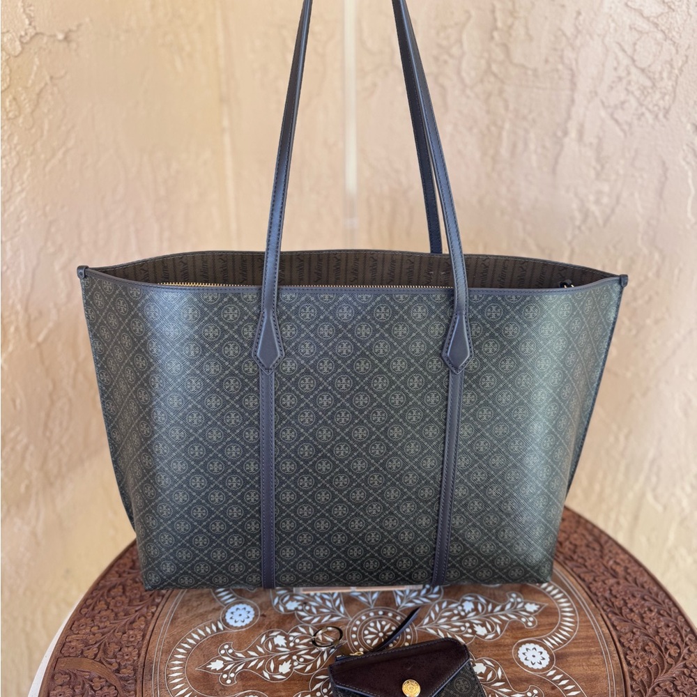 Tory Burch T Monogram Coated Canvas Bundle Perry Tote & Zip Cardholder Authentic - Picture 5 of 12